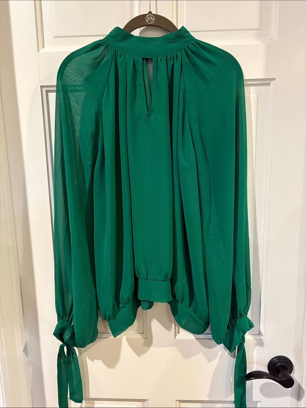 Women's Emerald Green Long-Sleeve Sheer Tie Cuff Blouse - Unbranded